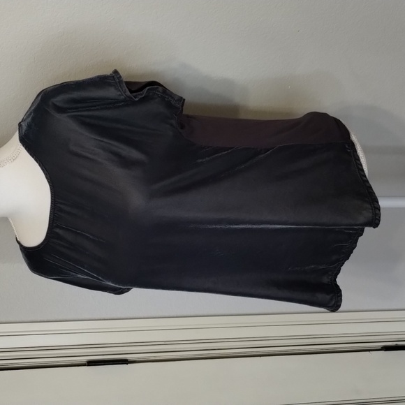 Anthropologie Dolan Dark Gray Blouse Mix Material Size Small Short Sleeve - Picture 3 of 9
